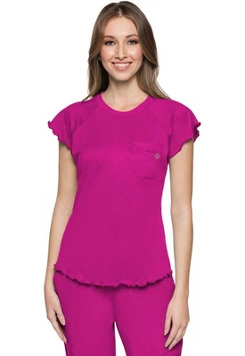 Med Couture MC Layers Women's Scrubs Knit Lettuce-Edged Top MC706 AMPP Amp Pink - Image 1 of 4
