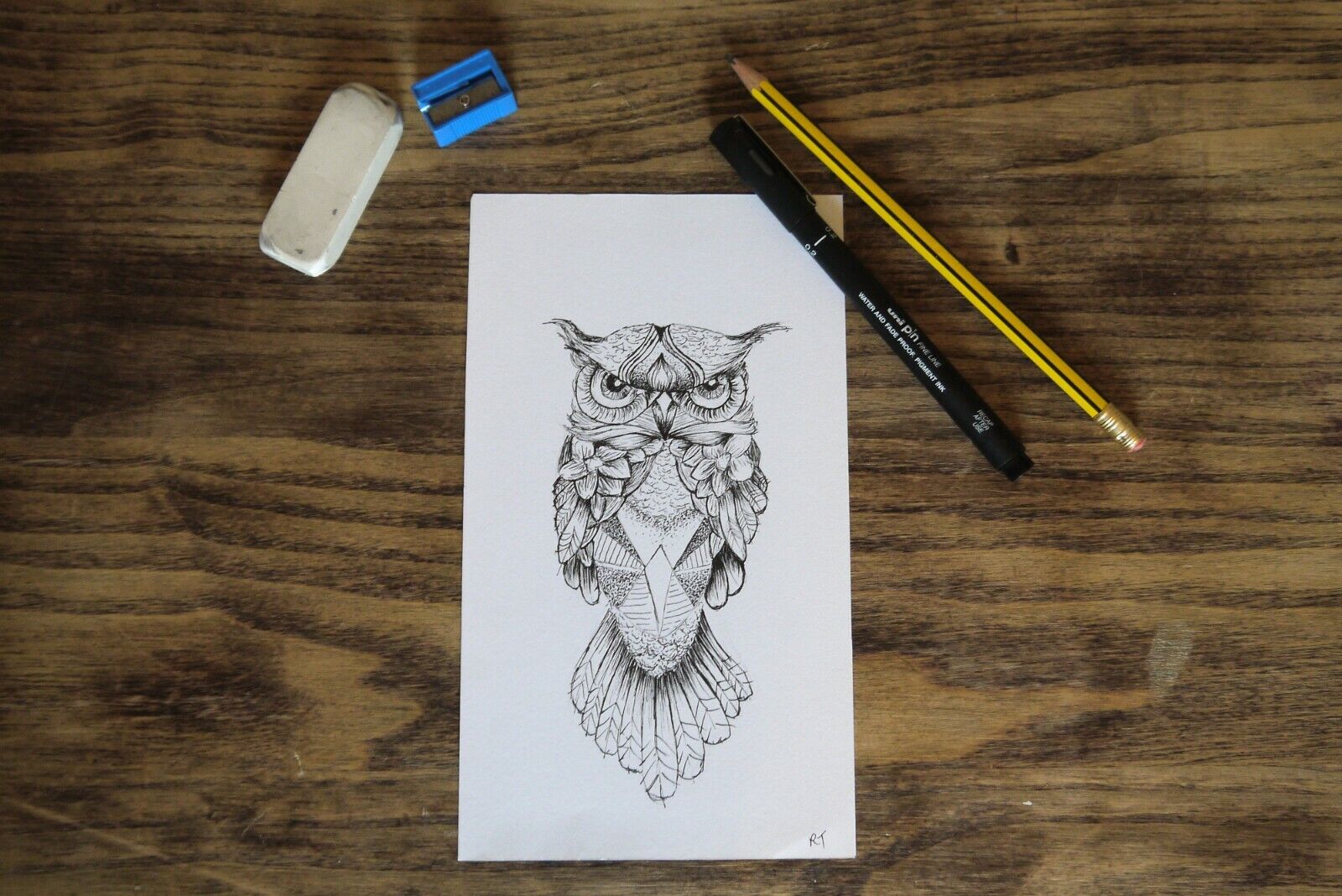 Original Art, Owl Pen and Ink Drawing, Tattoo Style Illustration | eBay