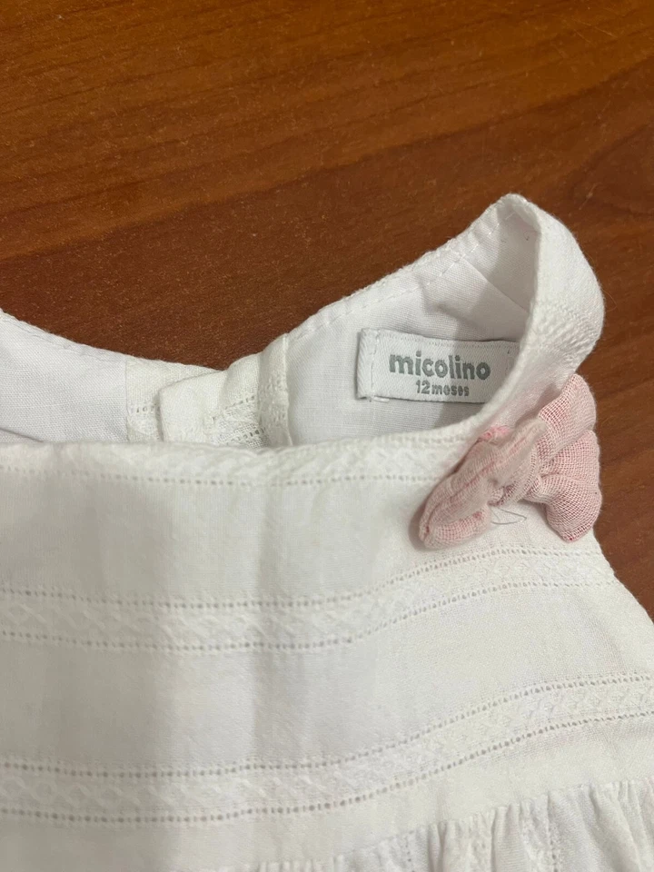 Completino Micolino Taglia 12 Mesi Colore Bianco e Rosa Antico con Fiocchetti - Immagine 2 di 4