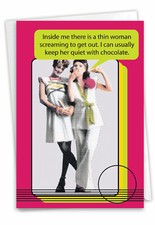 1 Funny Blank All Occasions Greeting Card -Thin Woman Screaming-Envelope,US-Made