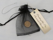 Lucky Sixpence Black Organza Bag Tag Queen Elizabeth II Coin Unique Wedding Gift