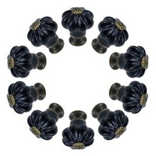 10PCS Mini Ceramic Cabinet Knobs Black Furniture Pumpkin Knobs Kitchen Drawer...