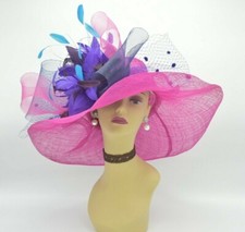 SD20 Fuchsia/Purple Kentucky Derby Church Wedding Wide Brim Sinamay Dress Hat