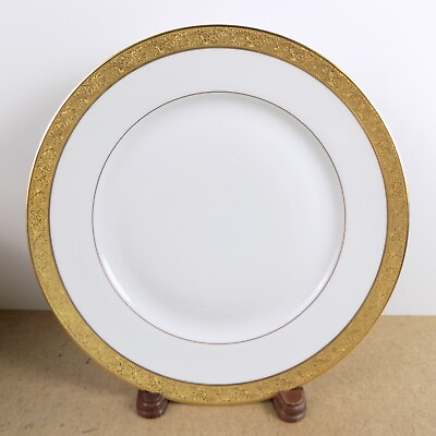 #ad Bernardaud Limoges Villiers Dinner Plate Incrustation or fin Gold Band $125.00