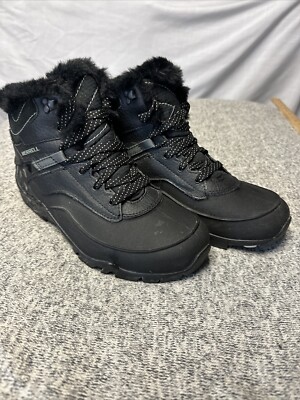 Merrell Aurora 6 Ice+ Women's Size 6.5 Black Waterproof Lace Up Mid Boots