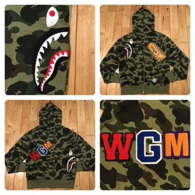BAPE 1st camo green shark full zip hoodie A Bathing Ape Size L | eBay