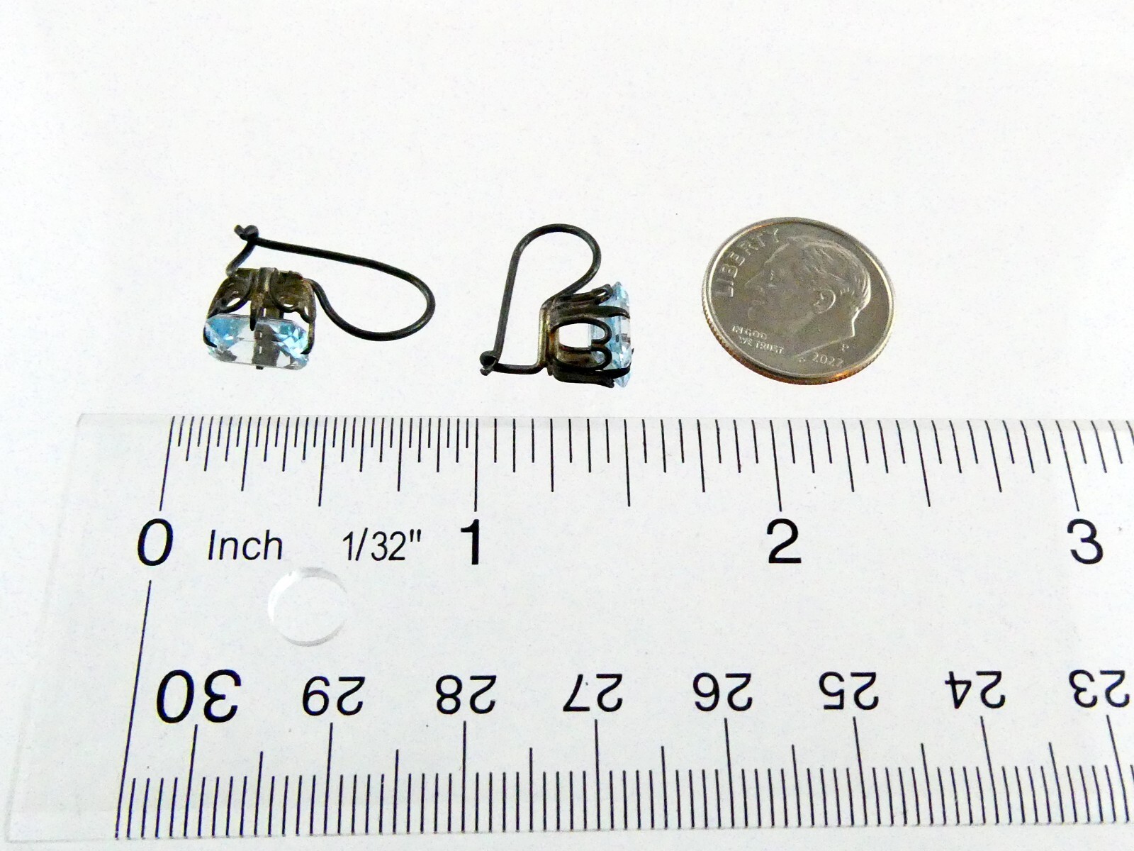 Unmarked Sterling Silver Rectangular Cut Blue Top… - image 8