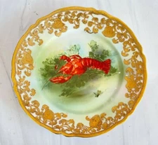 Antique C.1891 Noritake Maple Leaf Nippon Lobster Cabinet  Plate Gilding & Gold