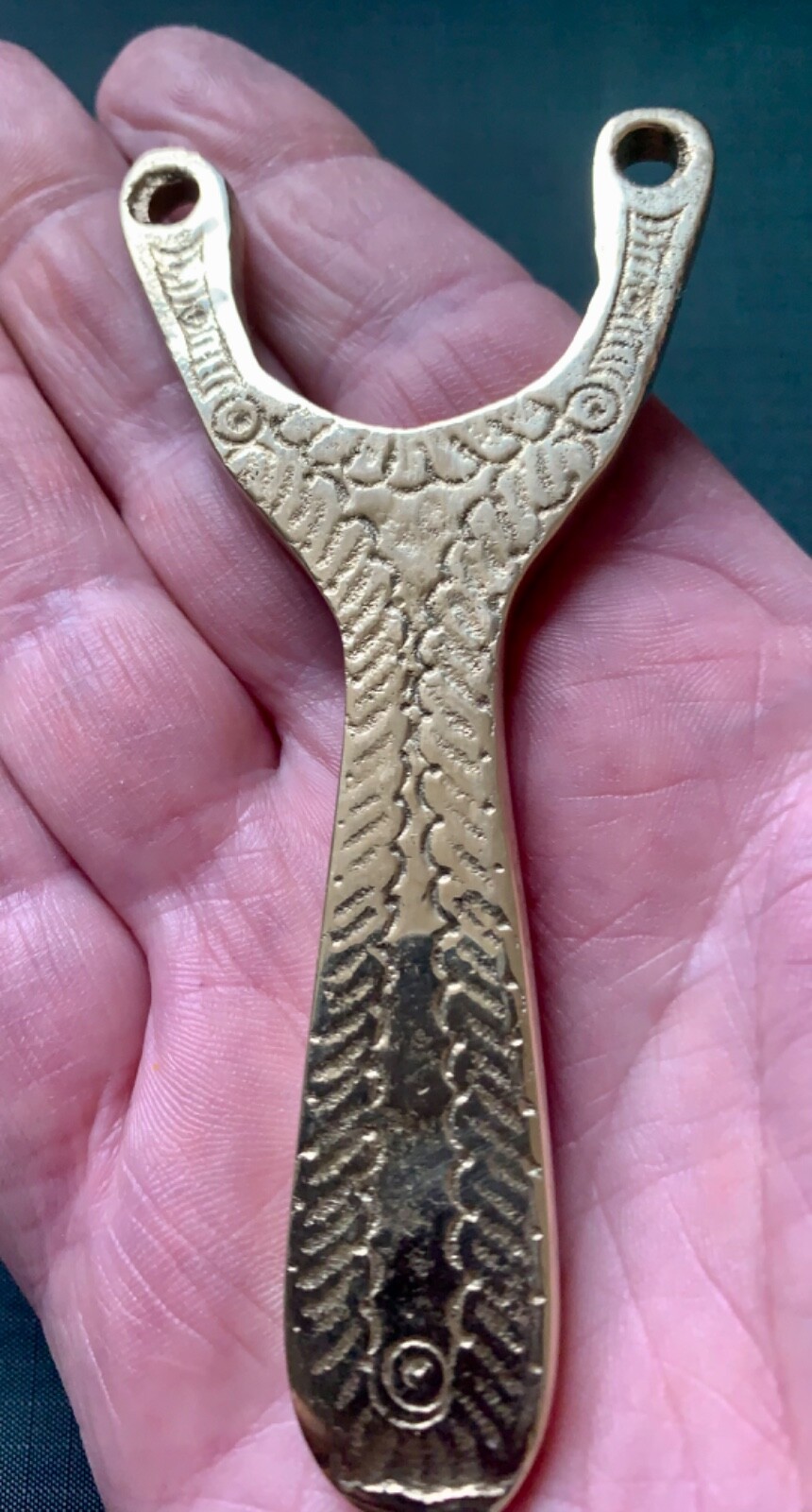 MINI SIZE PATTERNED FRONT & BACK SOLID BRASS GYPSY STYLE CATAPULT