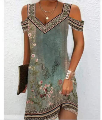 Fashion Party Dress For Women Summer Elegant Floral Printed Vintage Dress Casual