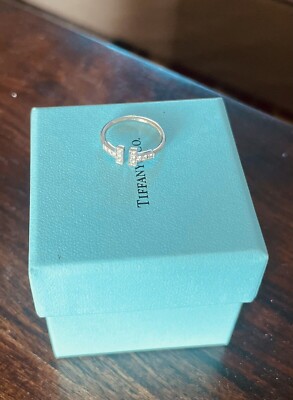 2775 $ Tiffany & Co T Draht 18k Weißgold 0,13ct Diamant Ring Bandgröße 5,75