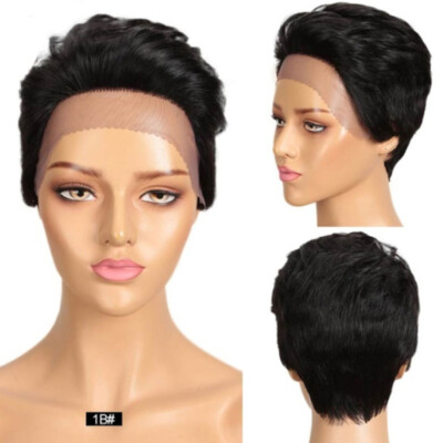 New Pixie Cut Short Wave Human Hair Lace Wig Machine Made Cap Glueless Soft Wig