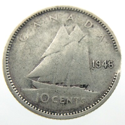 1946 Canada 10 Cents Silver Dime Circulated George VI Ten Cent