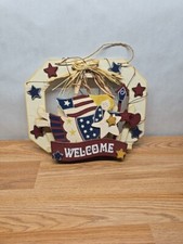 Rustic Red White Blue Patriotic American Hanging Wooden Wall 13"x 12"