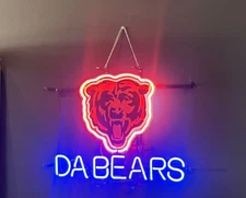 Chicago Bears Da Bears 14"x10" Neon Light Sign Lamp Football Wall Decor Bar Open