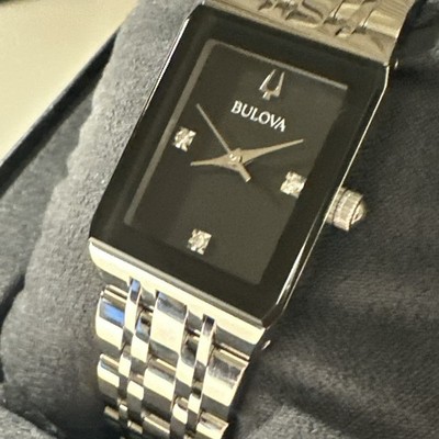 Bulova Quadra Diamond Black Dial Ladies Watch 96P202