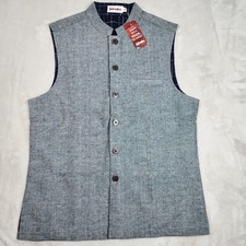 Fabindia Vest Mens 36 Gray Nehru Jacket Cotton Mandarin Collar Waistcoat MJ18140