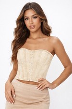 PrettyLittleThing Washed Stone Denim Hook Eye Structured Corset Top Size 2