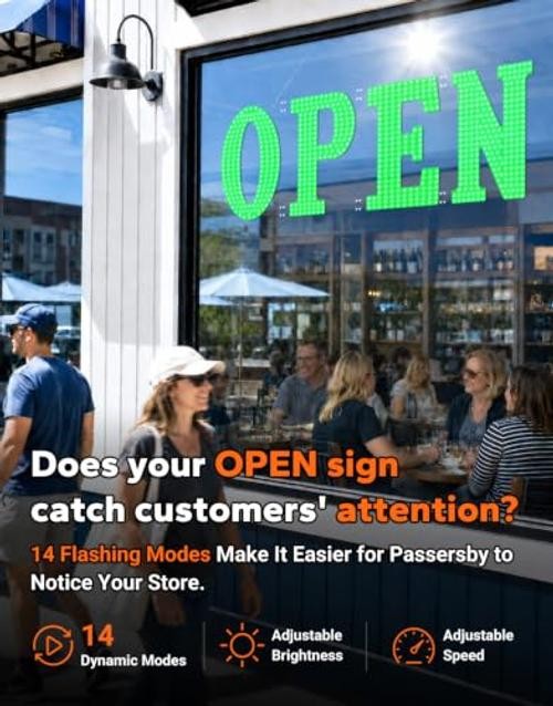 LED Open Sign for Business - 30x10 in - Remote Control - Green | eBay