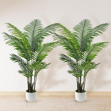 Artificial Palm Tree 4ft Fake Tree With White Tall Planter 2 Pack Faux Tropical