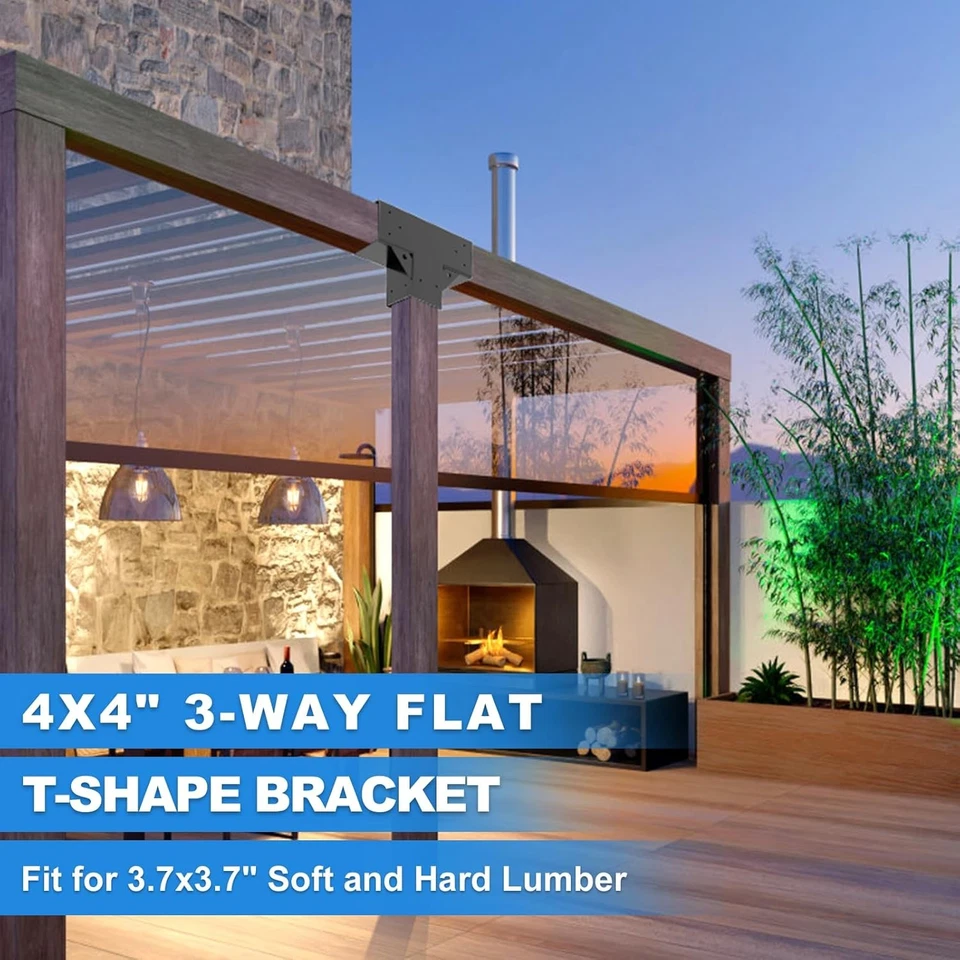 Kit de soporte para pérgola de 4x4 pulgadas interior 3,7x3,7 carpintería de 3 vías hágalo usted mismo poste 2 piezas Foto 4 de 4