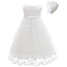 Baby Girls Lace Christening Baptism Gowns Dresses with Bonnet