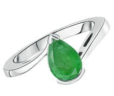 14k Solid Gold Emerald Bypass Solitaire Ring Pear Cut 1.52 Carat Christmas Sale