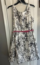Jessica Howard Vintage Style Floral Fit Flare Tea Dress Belted Black White 12