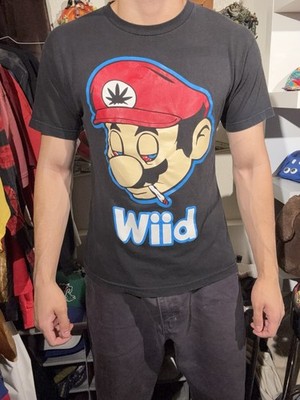 Vintage Y2K Mario Wii Nintendo Wiid Shirt Smoking Men's M Big Print Face Parody