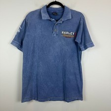 Vtg Harley-Davidson Mens Distressed Polo Shirt M Blue Las Vegas 1998 90s Biker