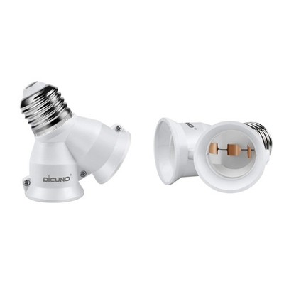 DiCUNO 2 in 1 E26 Socket Splitter Adapter, 2 Standard 2 Pack, White