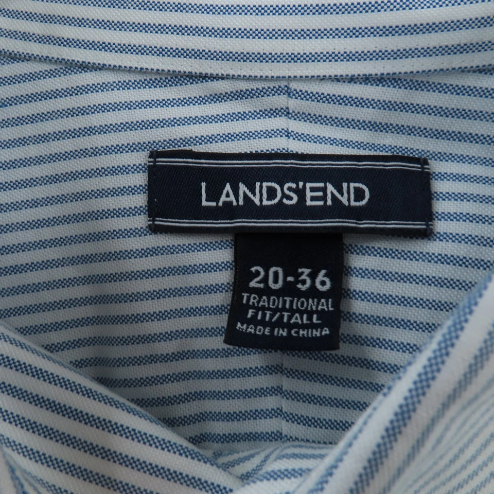 Lands End Shirt Men 20 Tall Blue Striped Long Sleeve Button Up 36 - Image 4 of 4