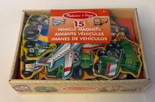 Melissa Doug Set 15 Vehicle Wooden Magnets NIP Truck Bus Plane Police Car