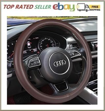 Brown Genuine Leather Steering Wheel Cover 15 Inch Universal Fit Brown Genuine Leather Steering Wheel Cover 15 Inch Universal Fit