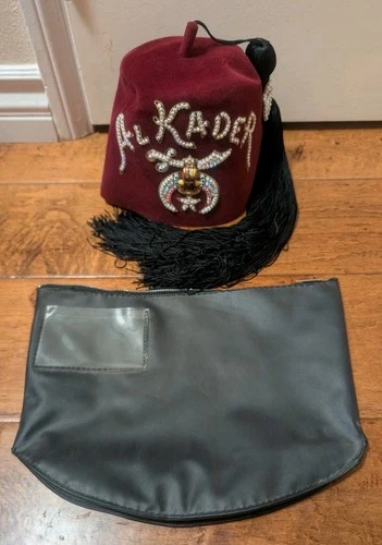 Al Kader Shriner's Fez with Jewels & Tassel, Original Case