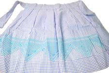 Hand Made Vintage Half Apron Blue Gingham Check Smocked