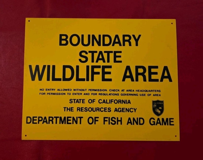 NOS 1960 State Of California Boundary State Wildlife Area Plastic Sign
