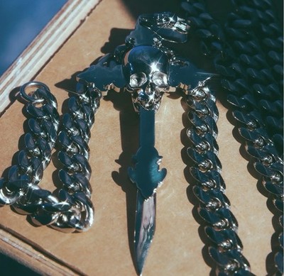 HARD JEWELRY DYT LETTER OPENER PENDANT AND THICK CHAIN COMBO Skull Cross & Chain