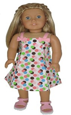 White and Pink Multicolor Polka Dot Print Sundress Fits 18'' Girl Dolls