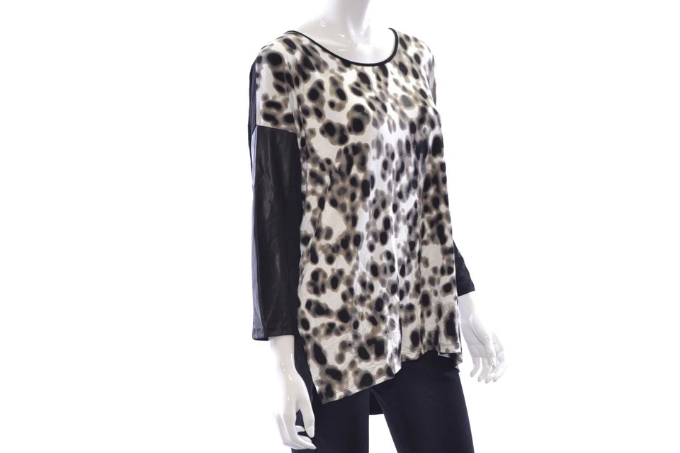 Blusa Kensie Negra Imitación Cuero Panel Contraste XL $69 Mujer Top Foto 3 de 3