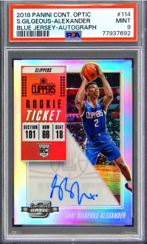 2018 Contenders Optic 114 Shai Gilgeous Alexander Blue Jersey AUTO Rookie PSA 9 - Image 2 of 3