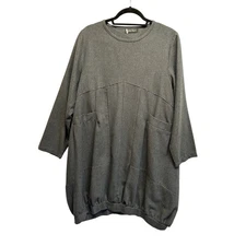 Vintage Bella Blue Women's Grey Tunic Dress 3/4 Sleeve Bubble Hem Pockets Size L