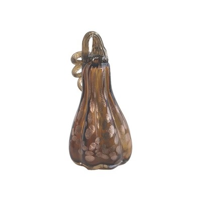 Brown Bronze Blown Glass Pumpkin   Gourd-Shaped Fall Decor with Curled Stem