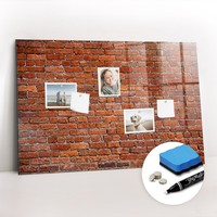 Glas Magnettafel KüChe BüRo Mit Marker Schwamm Magneten Alte Ziegelwand 90X60 Cm