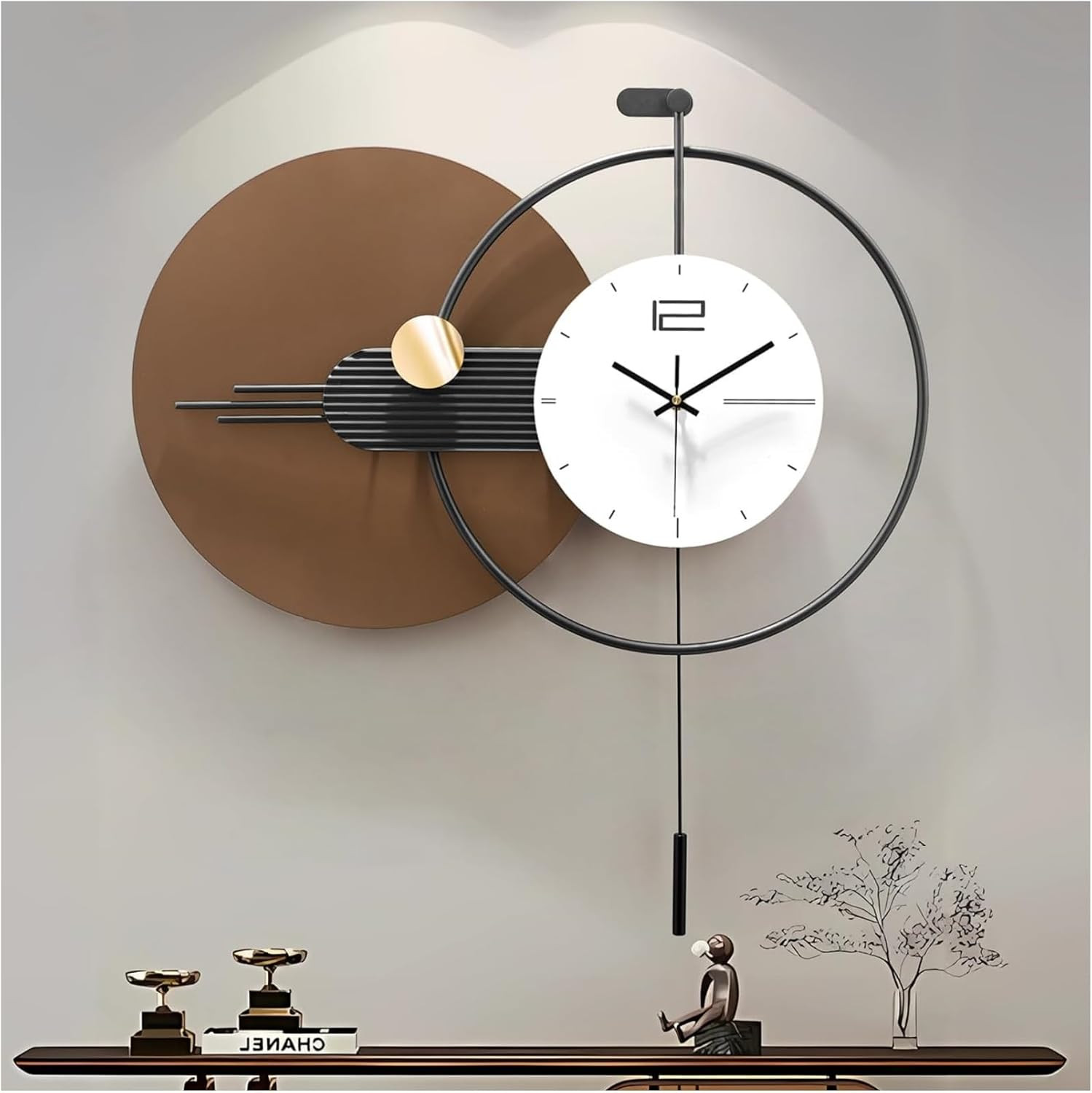 Stylish Silent Wall Clock with Pendulum for Home and Office Decor