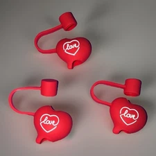 Heart Love Red Tumbler Accessory Straw Covers (3)  NWOT