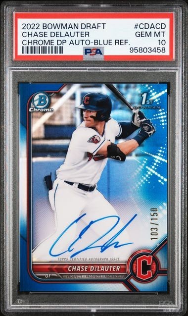 2022 Bowman Draft Chase Delauter Blue Refractor 1st Auto /150 PSA 10 Guardians