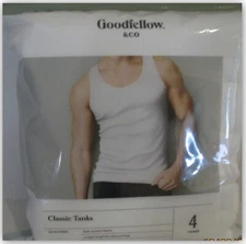 GOODFELLOW & CO MENS Classic TANKS 4ct A-Shirts WHITE S M L XL XXL Ribbed Cotton