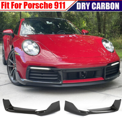 DRY CARBON Front Bumper Splitter Air Vent Fins Apron For Porsche