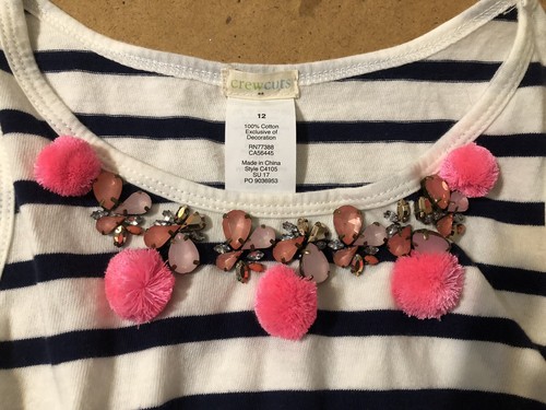 Crewcuts J Crew Mädchen marineblau weiß gestreiftes Kleid mit Strass rosa Bommeln Größe 12 - Bild 5 von 7